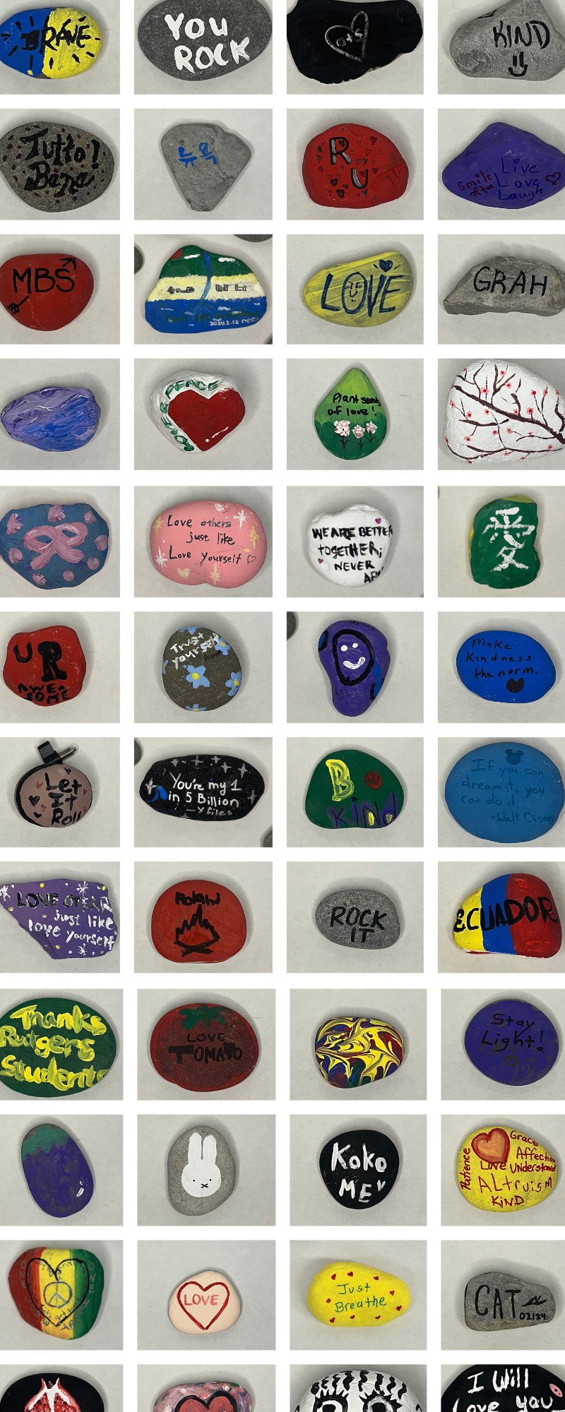 Collection of photos of painted rocks by guests and employees. 