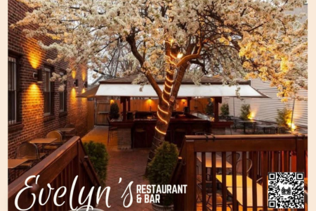 picture of cherry blossom tree in patio of Evelyns