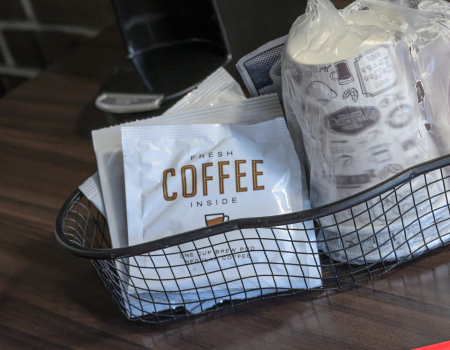 coffee cups and coffee maker for guests